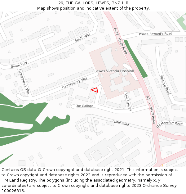 29, THE GALLOPS, LEWES, BN7 1LR: Location map and indicative extent of plot