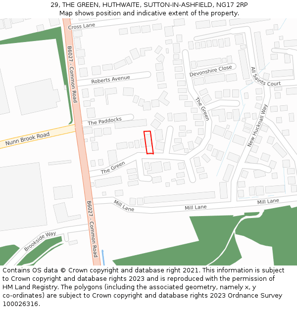 29, THE GREEN, HUTHWAITE, SUTTON-IN-ASHFIELD, NG17 2RP: Location map and indicative extent of plot