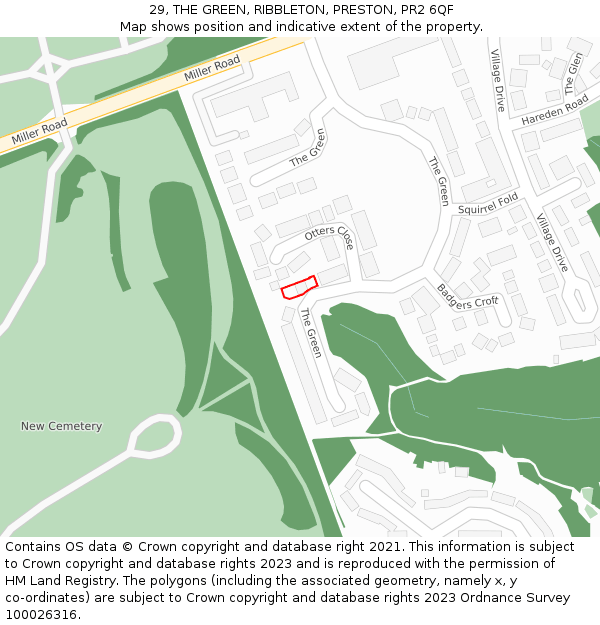 29, THE GREEN, RIBBLETON, PRESTON, PR2 6QF: Location map and indicative extent of plot