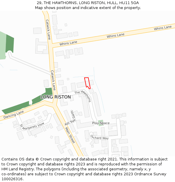 29, THE HAWTHORNS, LONG RISTON, HULL, HU11 5GA: Location map and indicative extent of plot