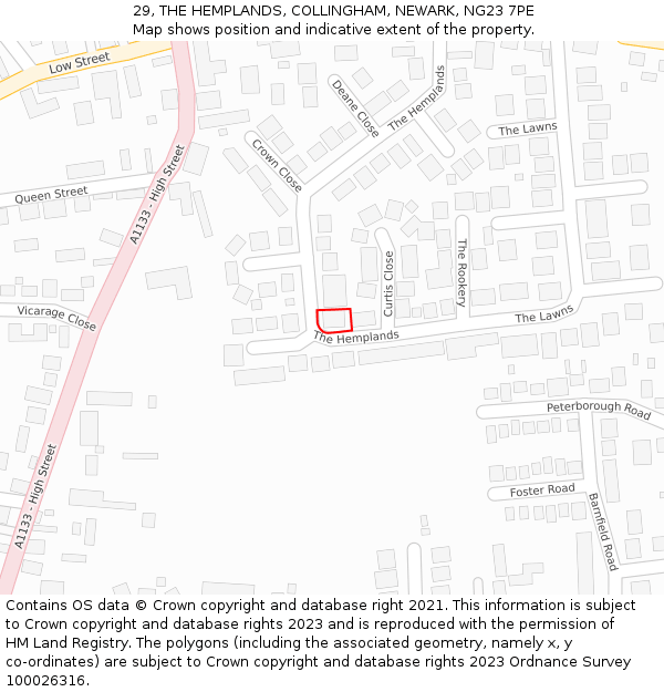 29, THE HEMPLANDS, COLLINGHAM, NEWARK, NG23 7PE: Location map and indicative extent of plot