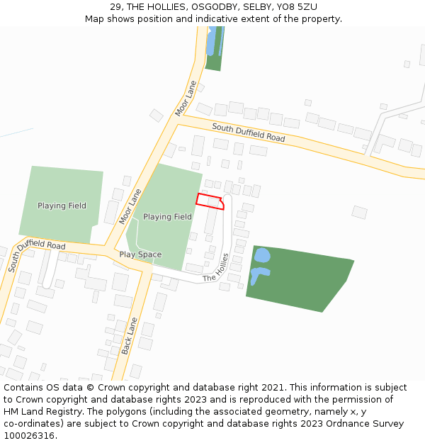 29, THE HOLLIES, OSGODBY, SELBY, YO8 5ZU: Location map and indicative extent of plot