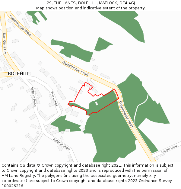 29, THE LANES, BOLEHILL, MATLOCK, DE4 4GJ: Location map and indicative extent of plot