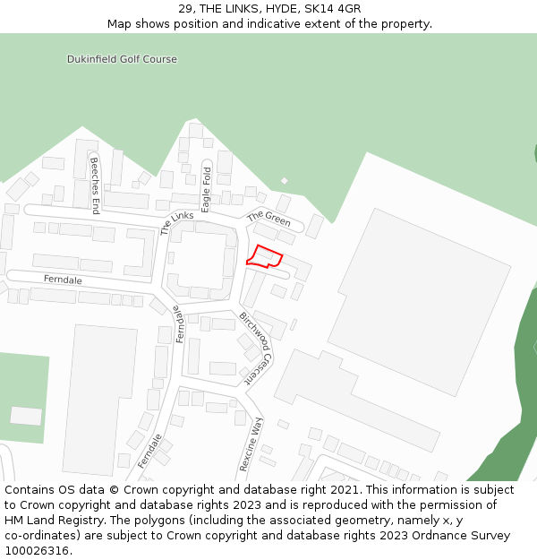 29, THE LINKS, HYDE, SK14 4GR: Location map and indicative extent of plot
