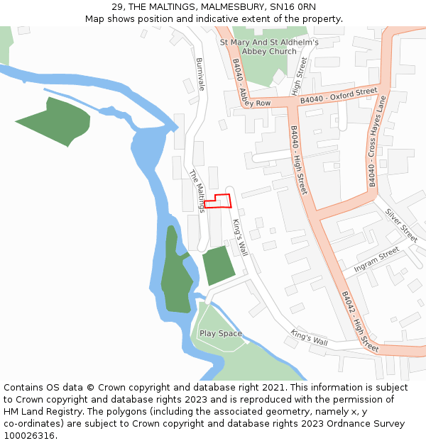 29, THE MALTINGS, MALMESBURY, SN16 0RN: Location map and indicative extent of plot