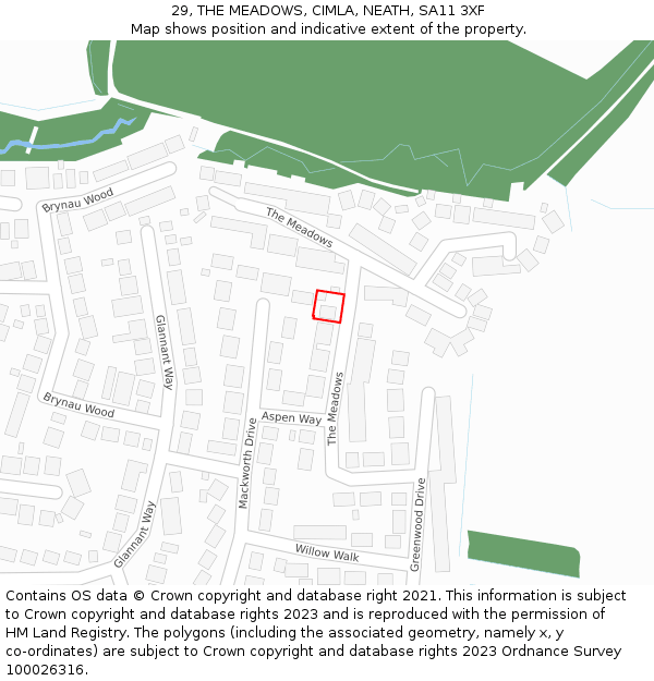 29, THE MEADOWS, CIMLA, NEATH, SA11 3XF: Location map and indicative extent of plot
