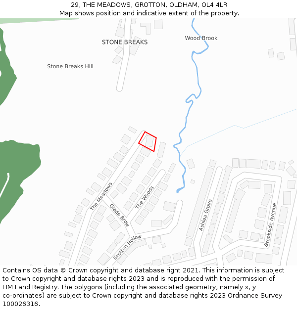 29, THE MEADOWS, GROTTON, OLDHAM, OL4 4LR: Location map and indicative extent of plot