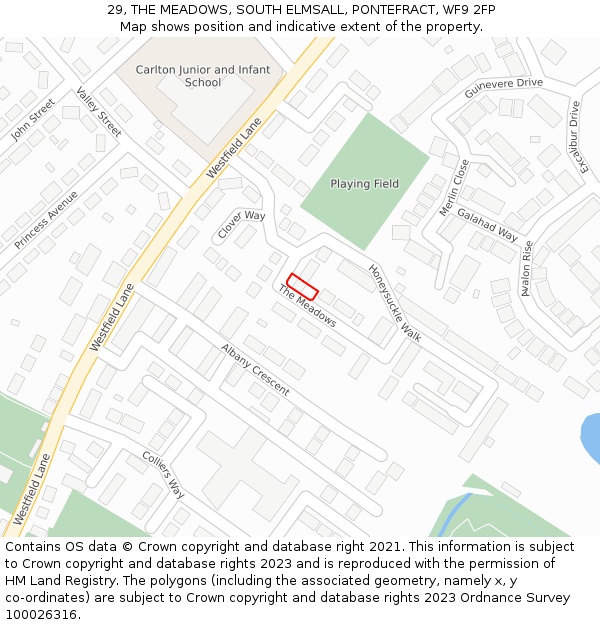 29, THE MEADOWS, SOUTH ELMSALL, PONTEFRACT, WF9 2FP: Location map and indicative extent of plot