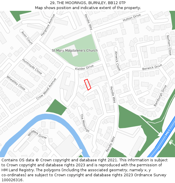 29, THE MOORINGS, BURNLEY, BB12 0TP: Location map and indicative extent of plot