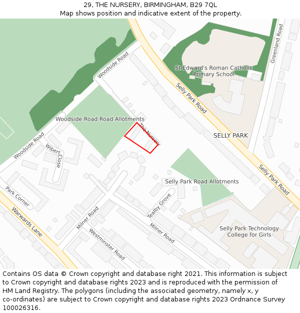 29, THE NURSERY, BIRMINGHAM, B29 7QL: Location map and indicative extent of plot