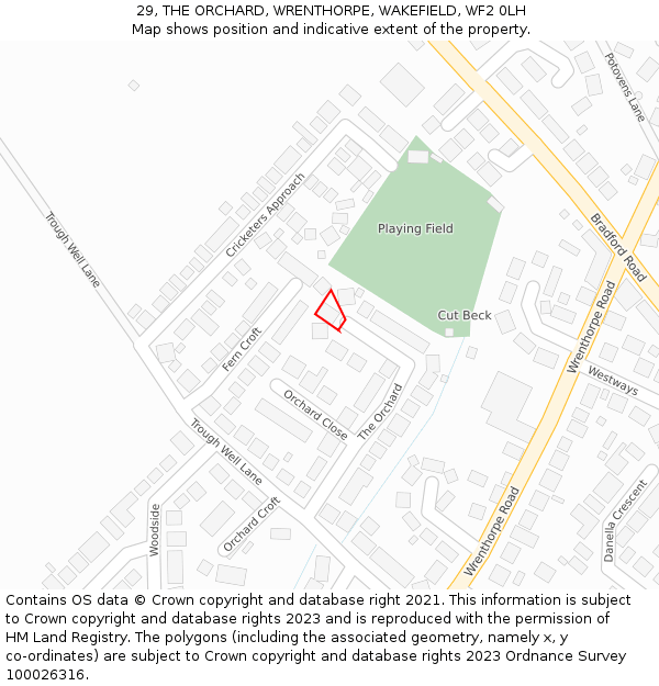 29, THE ORCHARD, WRENTHORPE, WAKEFIELD, WF2 0LH: Location map and indicative extent of plot