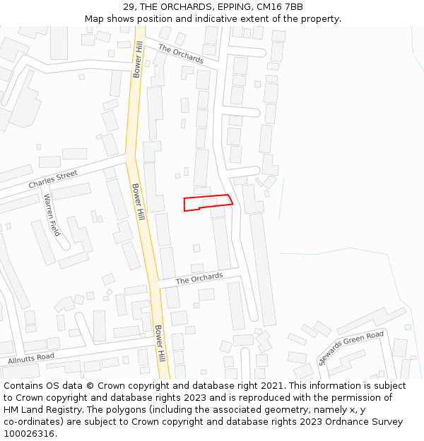 29, THE ORCHARDS, EPPING, CM16 7BB: Location map and indicative extent of plot
