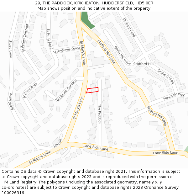 29, THE PADDOCK, KIRKHEATON, HUDDERSFIELD, HD5 0ER: Location map and indicative extent of plot