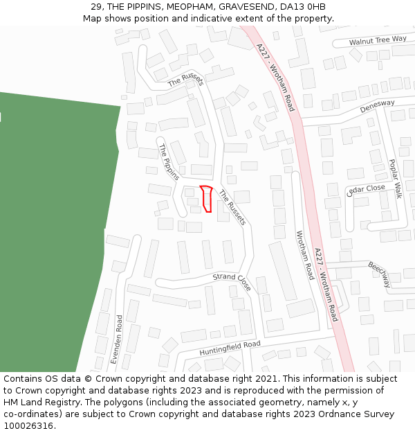 29, THE PIPPINS, MEOPHAM, GRAVESEND, DA13 0HB: Location map and indicative extent of plot