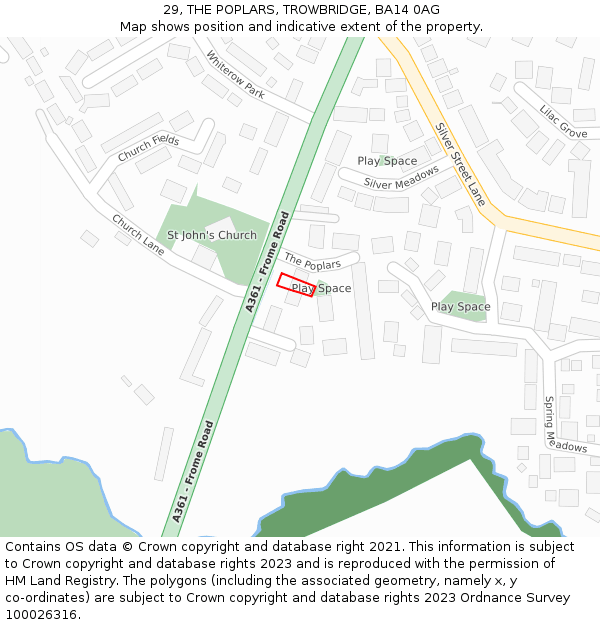 29, THE POPLARS, TROWBRIDGE, BA14 0AG: Location map and indicative extent of plot