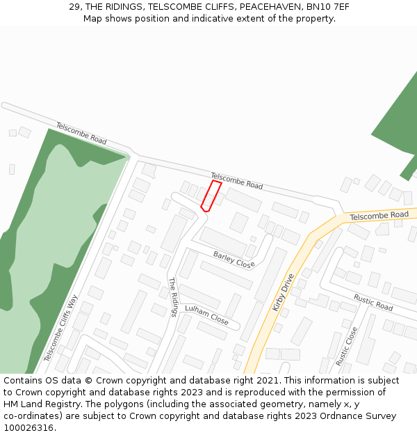 29, THE RIDINGS, TELSCOMBE CLIFFS, PEACEHAVEN, BN10 7EF: Location map and indicative extent of plot