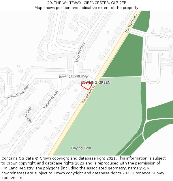 29, THE WHITEWAY, CIRENCESTER, GL7 2ER: Location map and indicative extent of plot