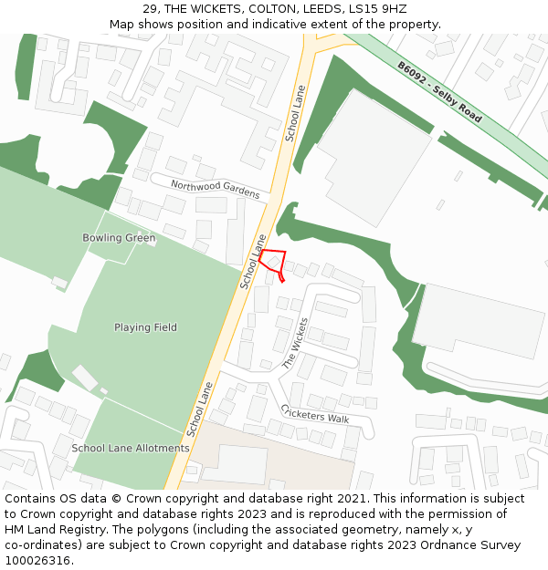 29, THE WICKETS, COLTON, LEEDS, LS15 9HZ: Location map and indicative extent of plot