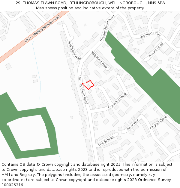 29, THOMAS FLAWN ROAD, IRTHLINGBOROUGH, WELLINGBOROUGH, NN9 5PA: Location map and indicative extent of plot