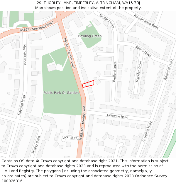 29, THORLEY LANE, TIMPERLEY, ALTRINCHAM, WA15 7BJ: Location map and indicative extent of plot