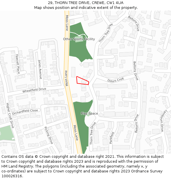 29, THORN TREE DRIVE, CREWE, CW1 4UA: Location map and indicative extent of plot