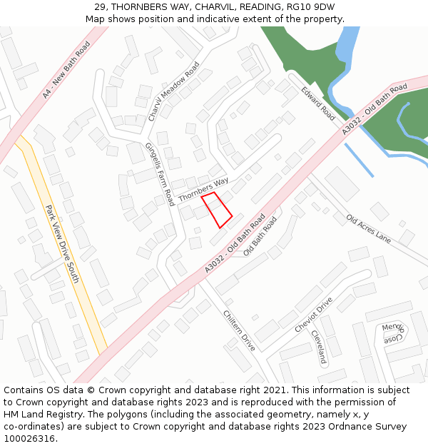 29, THORNBERS WAY, CHARVIL, READING, RG10 9DW: Location map and indicative extent of plot