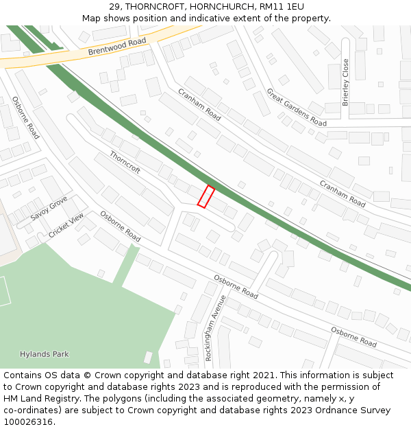 29, THORNCROFT, HORNCHURCH, RM11 1EU: Location map and indicative extent of plot