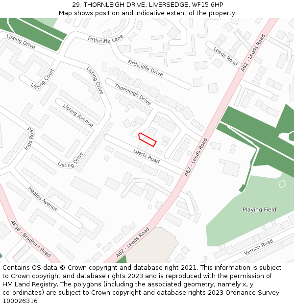 29, THORNLEIGH DRIVE, LIVERSEDGE, WF15 6HP: Location map and indicative extent of plot