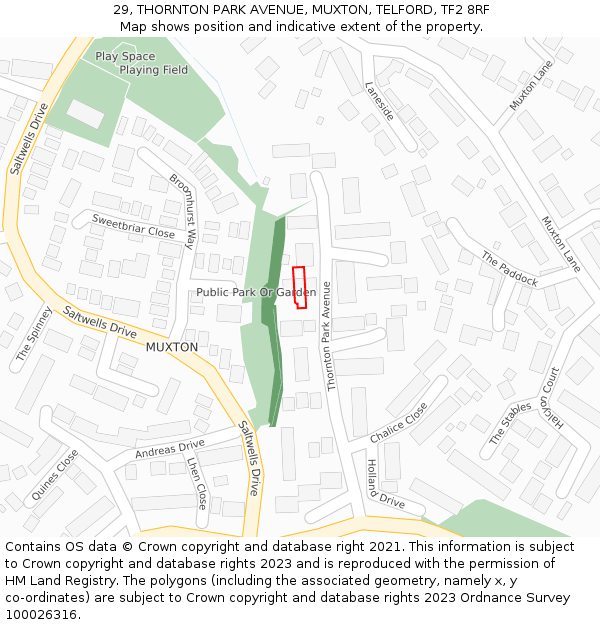 29, THORNTON PARK AVENUE, MUXTON, TELFORD, TF2 8RF: Location map and indicative extent of plot