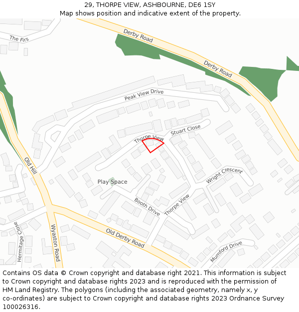 29, THORPE VIEW, ASHBOURNE, DE6 1SY: Location map and indicative extent of plot