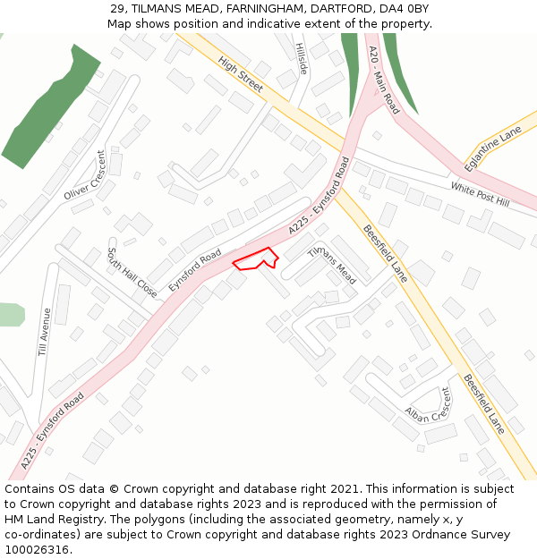 29, TILMANS MEAD, FARNINGHAM, DARTFORD, DA4 0BY: Location map and indicative extent of plot