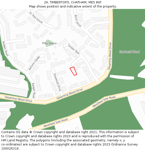 29, TIMBERTOPS, CHATHAM, ME5 8XF: Location map and indicative extent of plot