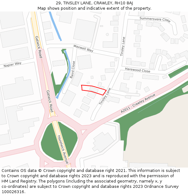 29, TINSLEY LANE, CRAWLEY, RH10 8AJ: Location map and indicative extent of plot