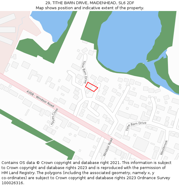 29, TITHE BARN DRIVE, MAIDENHEAD, SL6 2DF: Location map and indicative extent of plot