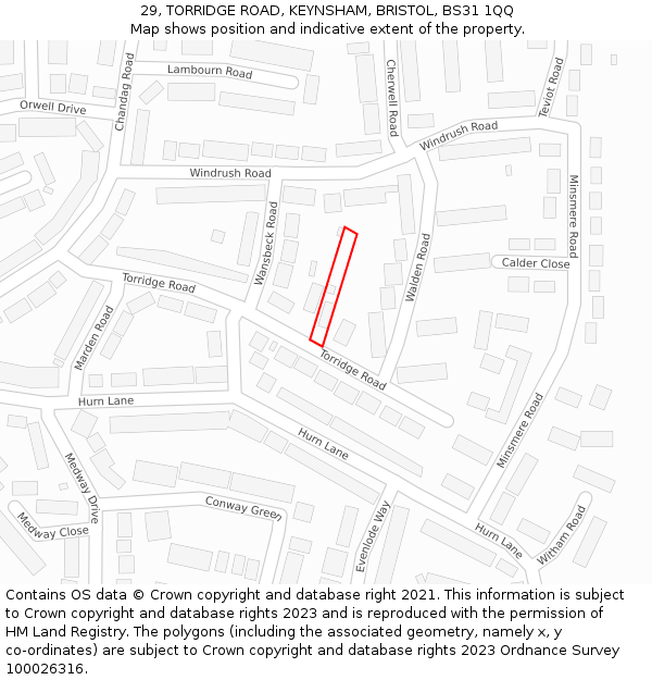 29, TORRIDGE ROAD, KEYNSHAM, BRISTOL, BS31 1QQ: Location map and indicative extent of plot