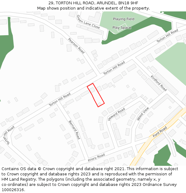 29, TORTON HILL ROAD, ARUNDEL, BN18 9HF: Location map and indicative extent of plot