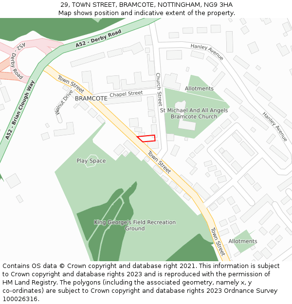 29, TOWN STREET, BRAMCOTE, NOTTINGHAM, NG9 3HA: Location map and indicative extent of plot