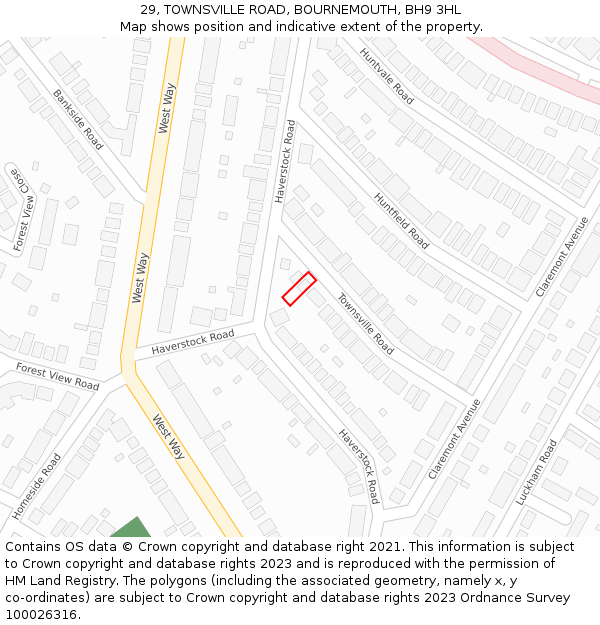 29, TOWNSVILLE ROAD, BOURNEMOUTH, BH9 3HL: Location map and indicative extent of plot