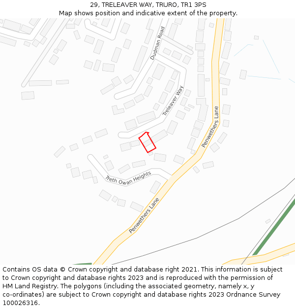 29, TRELEAVER WAY, TRURO, TR1 3PS: Location map and indicative extent of plot