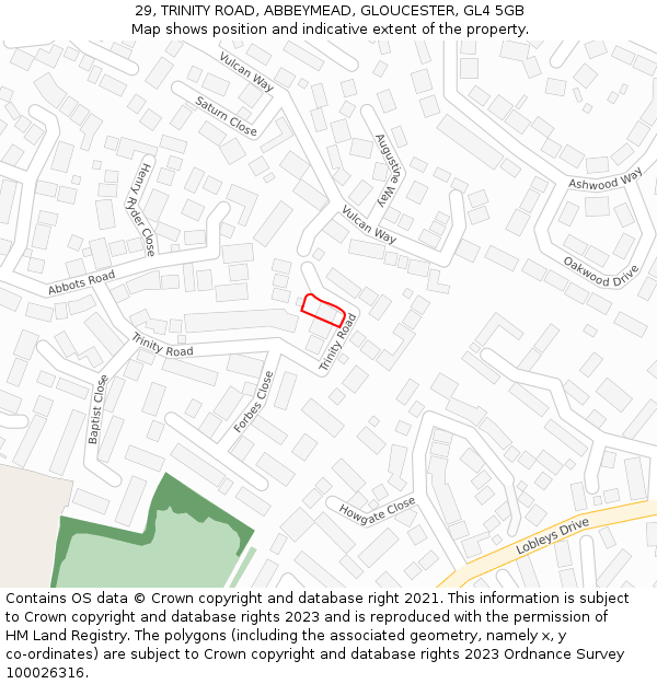 29, TRINITY ROAD, ABBEYMEAD, GLOUCESTER, GL4 5GB: Location map and indicative extent of plot