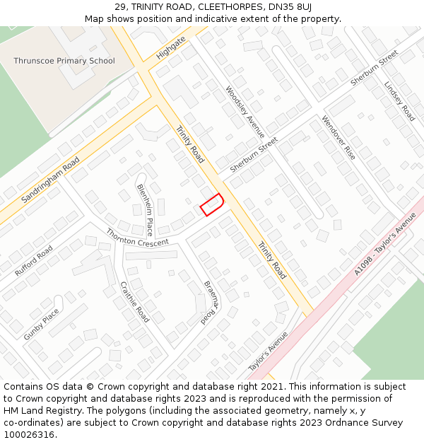 29, TRINITY ROAD, CLEETHORPES, DN35 8UJ: Location map and indicative extent of plot