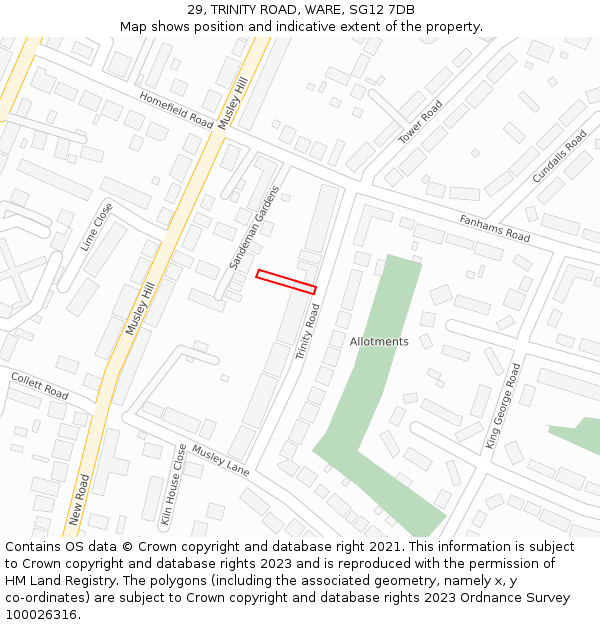 29, TRINITY ROAD, WARE, SG12 7DB: Location map and indicative extent of plot