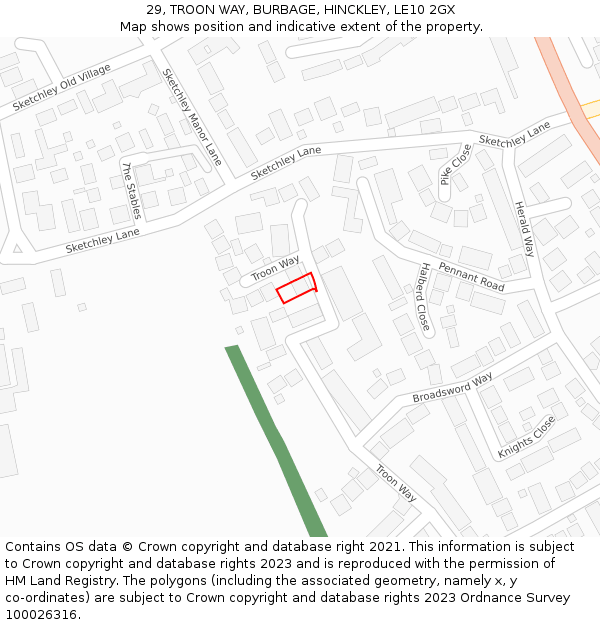 29, TROON WAY, BURBAGE, HINCKLEY, LE10 2GX: Location map and indicative extent of plot