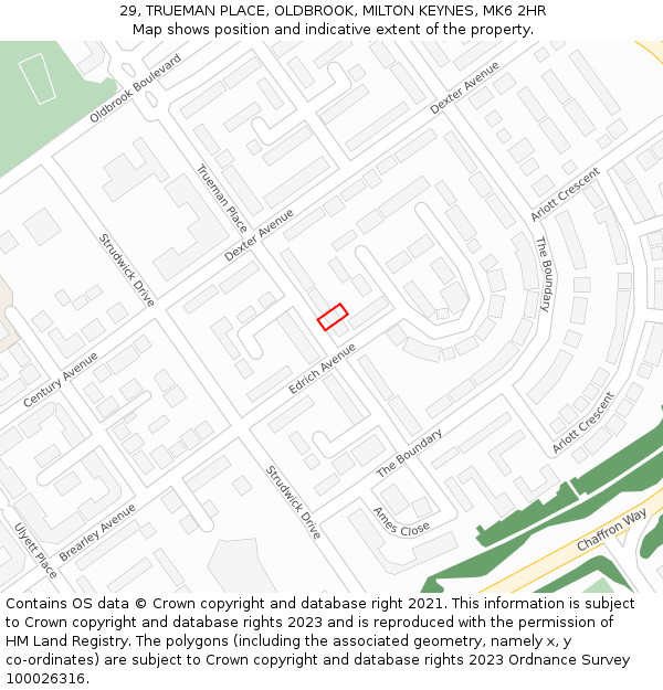 29, TRUEMAN PLACE, OLDBROOK, MILTON KEYNES, MK6 2HR: Location map and indicative extent of plot