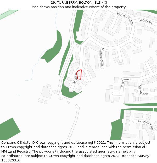 29, TURNBERRY, BOLTON, BL3 4XJ: Location map and indicative extent of plot