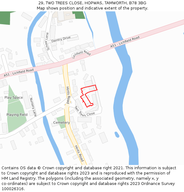 29, TWO TREES CLOSE, HOPWAS, TAMWORTH, B78 3BG: Location map and indicative extent of plot