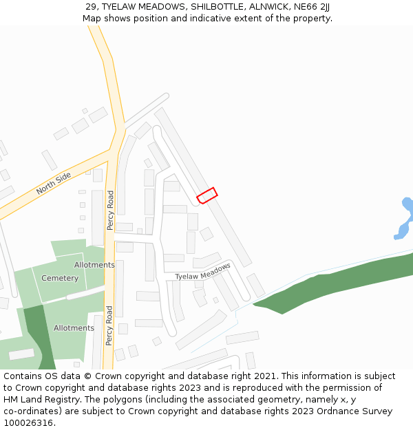 29, TYELAW MEADOWS, SHILBOTTLE, ALNWICK, NE66 2JJ: Location map and indicative extent of plot