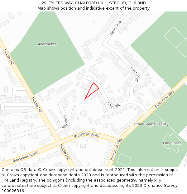 29, TYLERS WAY, CHALFORD HILL, STROUD, GL6 8ND: Location map and indicative extent of plot