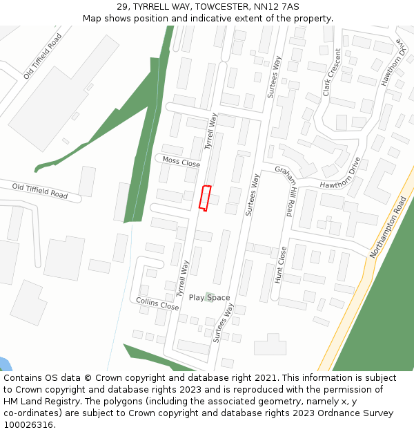 29, TYRRELL WAY, TOWCESTER, NN12 7AS: Location map and indicative extent of plot