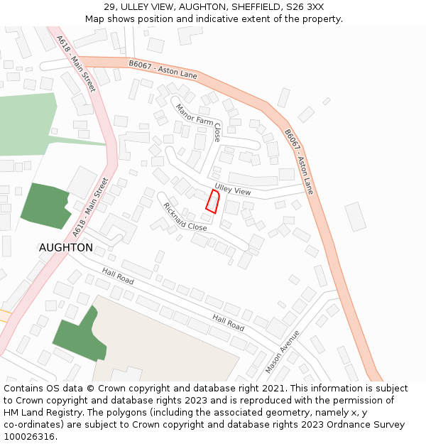 29, ULLEY VIEW, AUGHTON, SHEFFIELD, S26 3XX: Location map and indicative extent of plot